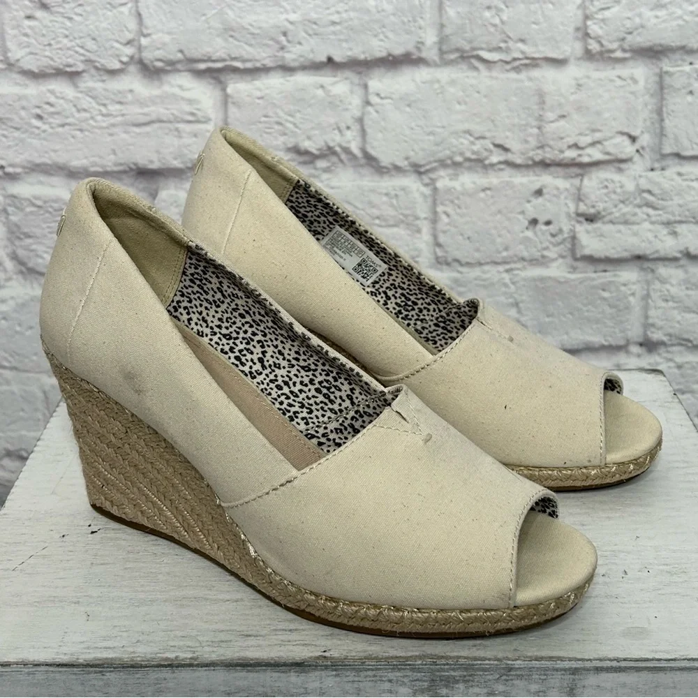 Toms Michele Canvas Peep Toe Wedge Espadrilles